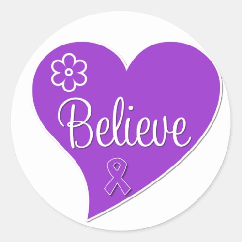 Pancreatic Cancer Believe Heart Classic Round Sticker