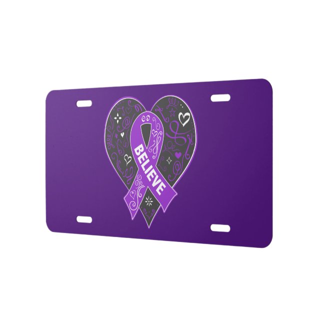 Pancreatic Cancer Believe Ribbon Heart License Plate (Left)