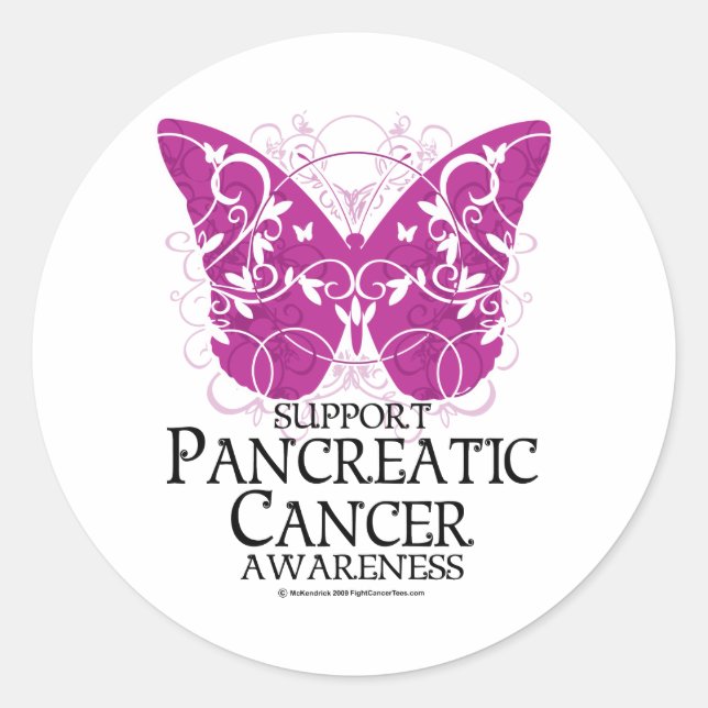 Pancreatic Cancer Butterfly Classic Round Sticker (Front)