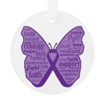 Pancreatic Cancer Butterfly Collage of Words Ornament
