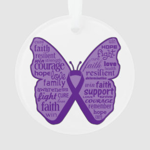 Pancreatic Cancer Butterfly Collage of Words Ornament