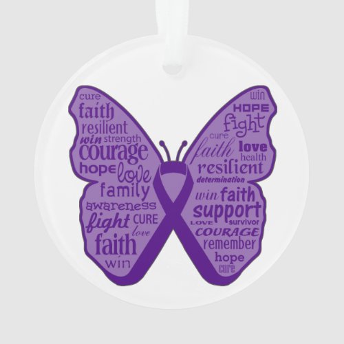Pancreatic Cancer Butterfly Collage of Words Ornament