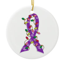 Pancreatic Cancer Christmas Lights Ribbon Ceramic Ornament