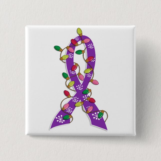 Pancreatic Cancer Christmas Lights Ribbon Pinback Button (Front)