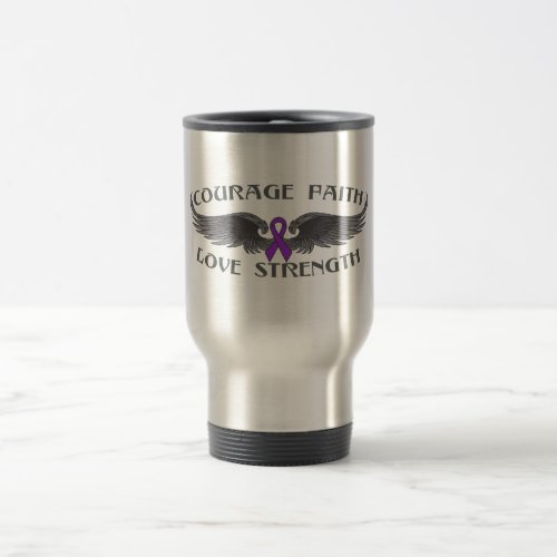 Pancreatic Cancer Courage Faith Wings Travel Mug