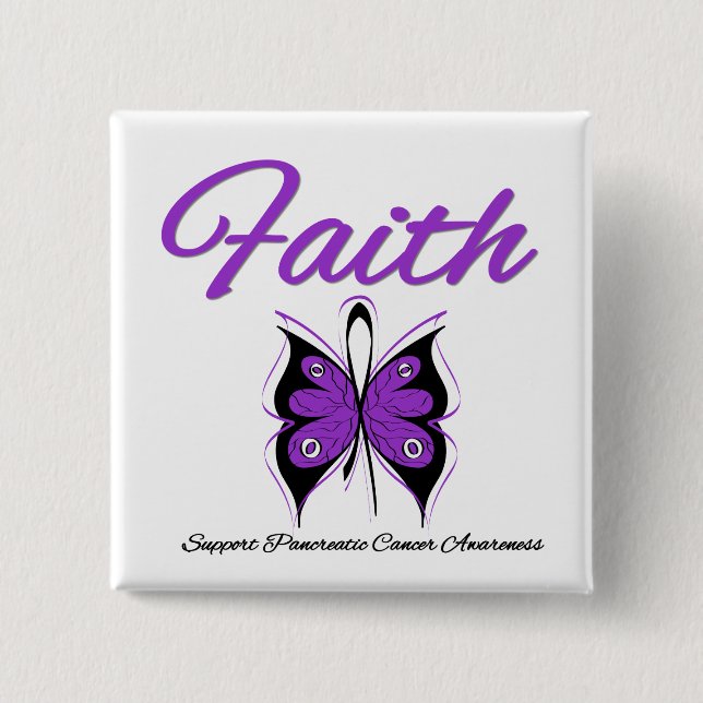 Pancreatic Cancer Faith Butterfly Ribbon Pinback Button (Front)