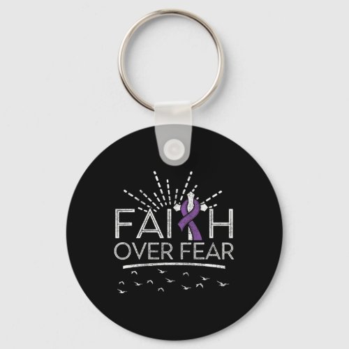 Pancreatic Cancer Faith over Fear Purple Ribbon  Keychain