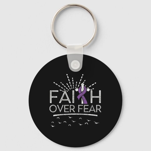 Pancreatic Cancer Faith over Fear Purple Ribbon  Keychain (Front)