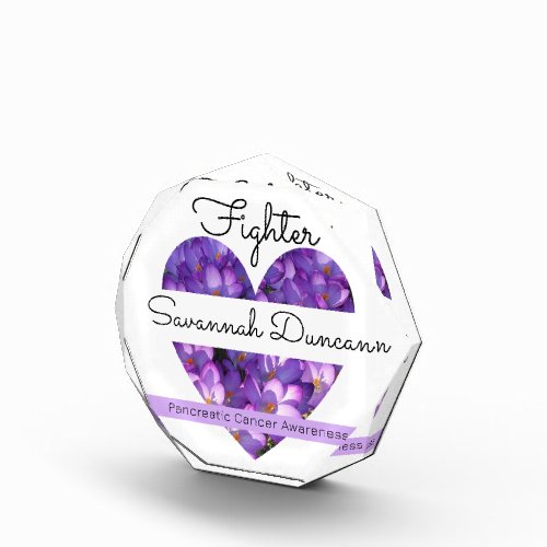 Pancreatic Cancer Fighter Purple Crocus Heart Acrylic Award