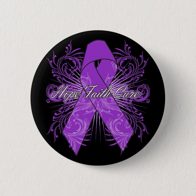 Pancreatic Cancer Flourish Hope Faith Cure Pinback Button (Front)