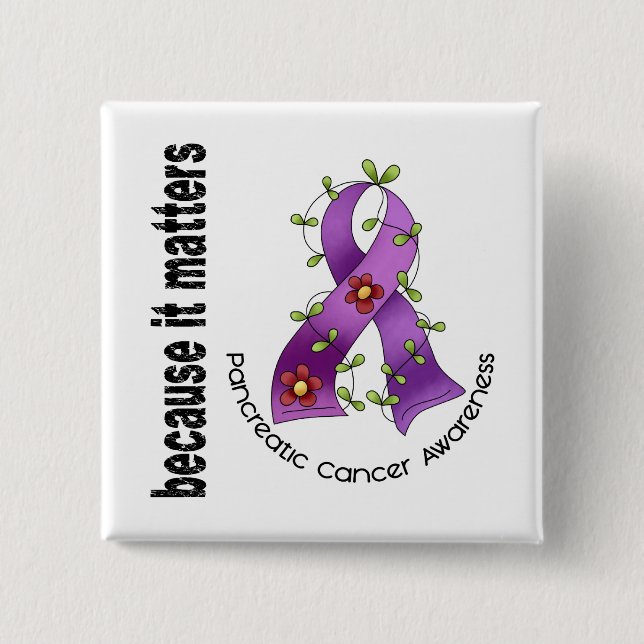 Pancreatic Cancer Flower Ribbon 3 Pinback Button (Front)