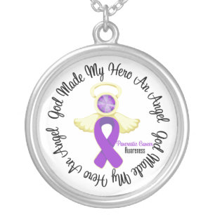 Pancreatic Cancer God Made My Hero An Angel Silver Plated Necklace