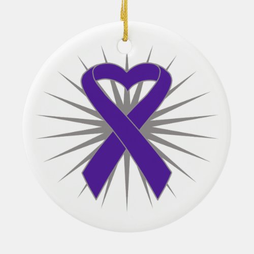 Pancreatic Cancer Heart Ribbon Ceramic Ornament