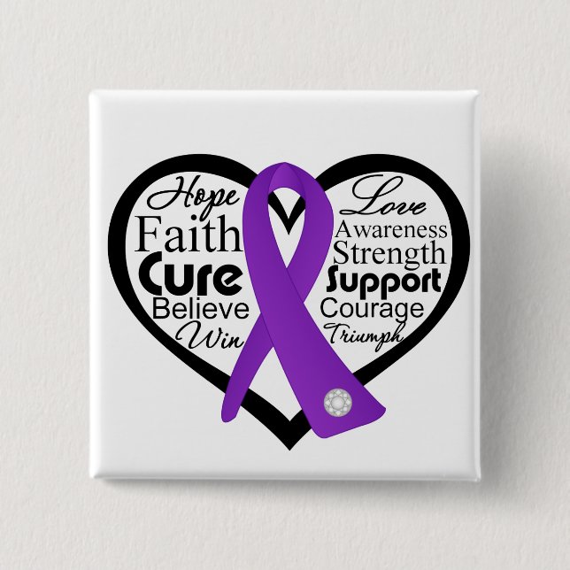 Pancreatic Cancer Heart Ribbon Collage Pinback Button (Front)
