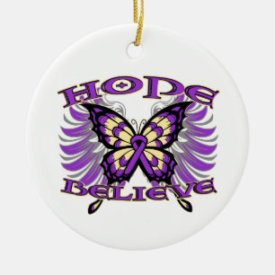 Pancreatic Cancer Hope Believe Butterfly Ceramic Ornament