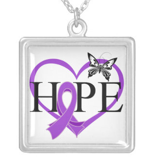 Pancreatic Cancer Hope Butterfly Heart Décor Silver Plated Necklace