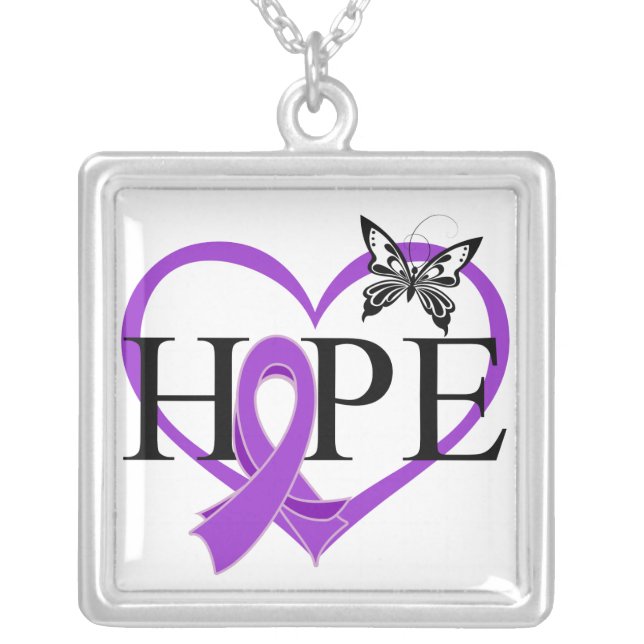 Pancreatic Cancer Hope Butterfly Heart Décor Silver Plated Necklace (Front)