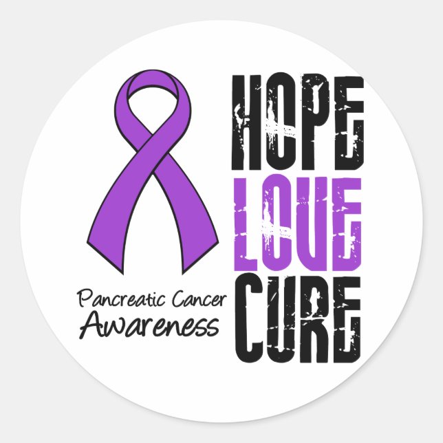 Pancreatic Cancer Hope Love Cure Ribbon Classic Round Sticker (Front)