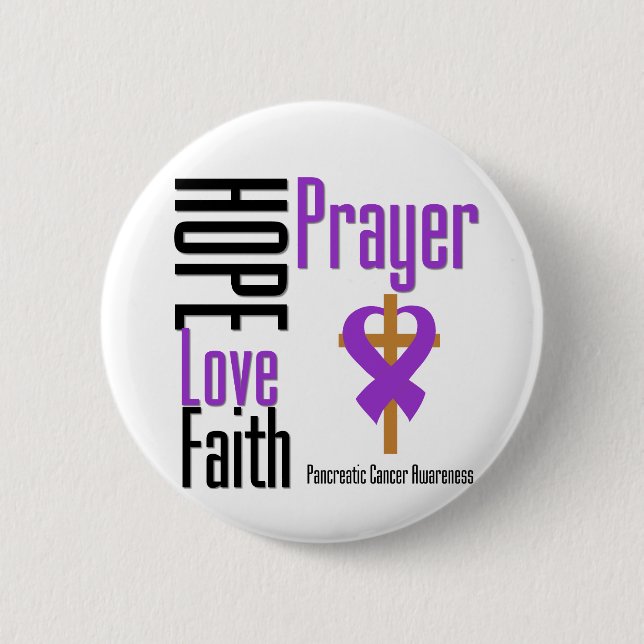 Pancreatic cancer Hope Love Faith Prayer Cross Pinback Button (Front)
