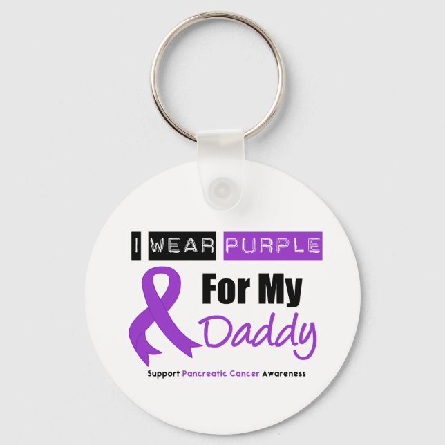 Pancreatic Cancer I Wear Purple Ribbon Daddy Keychain (Front)