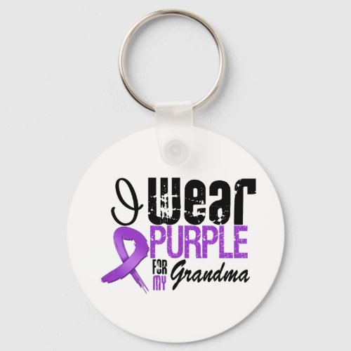 Pancreatic Cancer I Wear Purple Ribbon GRANDMA Keychain
