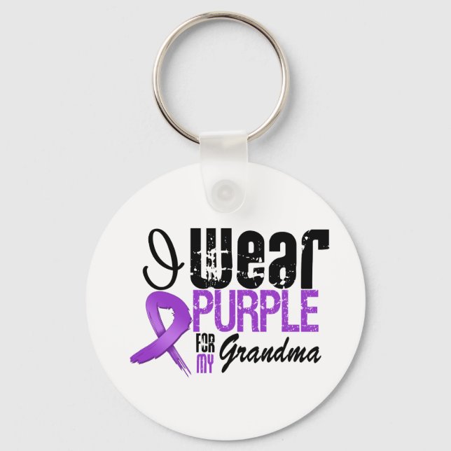Pancreatic Cancer I Wear Purple Ribbon GRANDMA Keychain (Front)