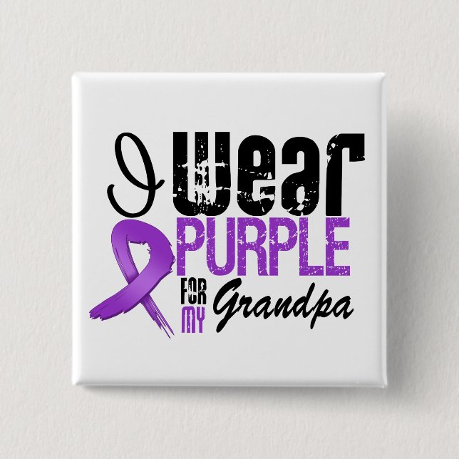 Pancreatic Cancer I Wear Purple Ribbon GRANDPA Pinback Button (Front)