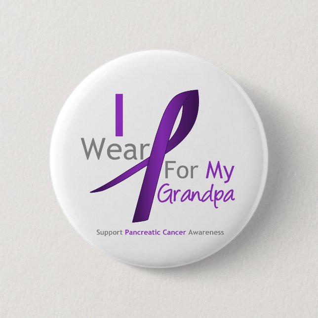 Pancreatic Cancer I Wear Purple Ribbon Grandpa Pinback Button (Front)