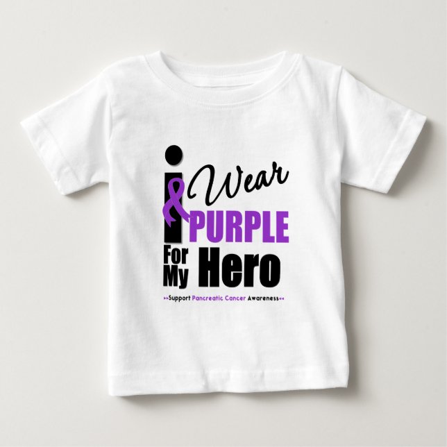 Pancreatic Cancer I Wear Purple Ribbon Hero Baby T-Shirt (Front)