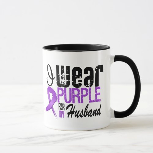 Pancreatic Cancer I Wear Purple Ribbon HUSBAND Mug