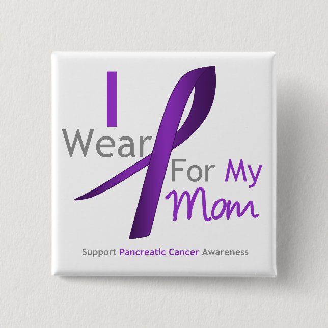 Pancreatic Cancer I Wear Purple Ribbon Mom Pinback Button (Front)