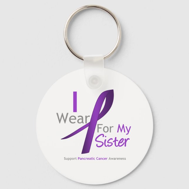 Pancreatic Cancer I Wear Purple Ribbon Sister Keychain (Front)
