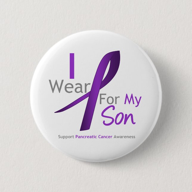 Pancreatic Cancer I Wear Purple Ribbon Son Pinback Button (Front)