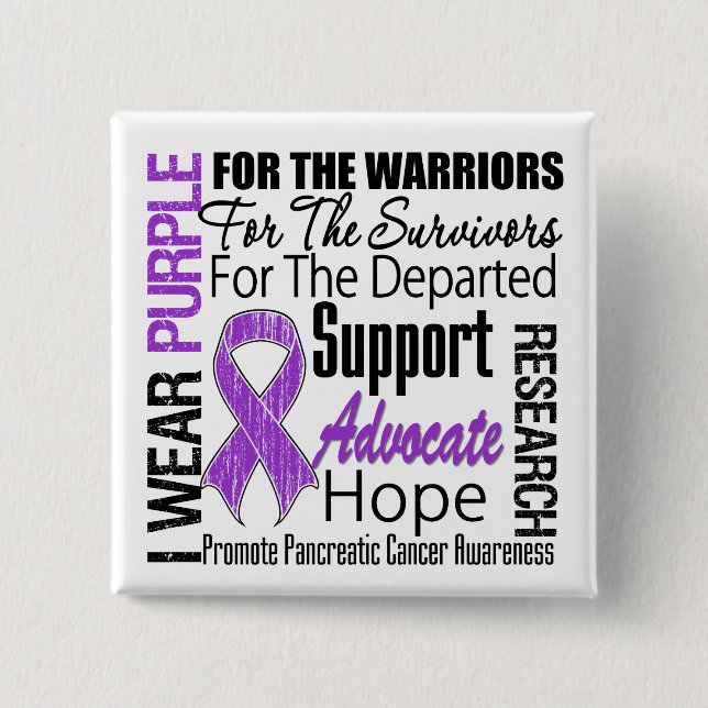 Pancreatic Cancer I Wear Purple Ribbon TRIBUTE Button (Front)