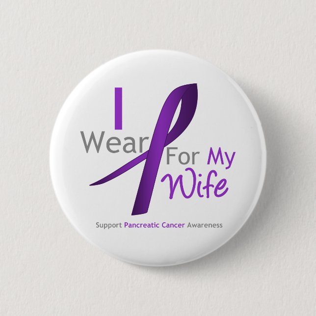 Pancreatic Cancer I Wear Purple Ribbon Wife Pinback Button (Front)