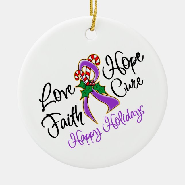 Pancreatic Cancer Love Hope Holidays Ceramic Ornament (Front)