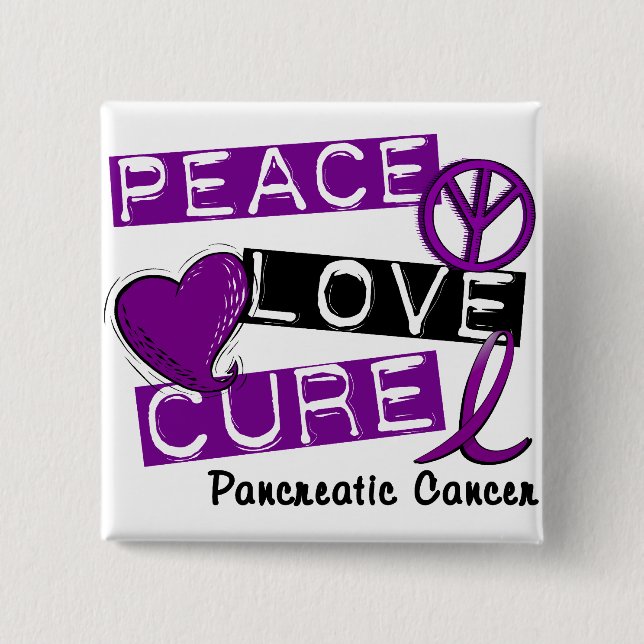 Pancreatic Cancer PEACE LOVE CURE 1 Button (Front)