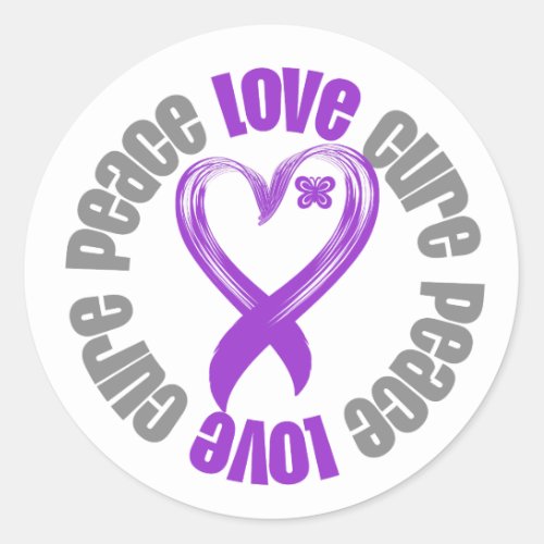 Pancreatic Cancer Peace Love Cure Ribbon Classic Round Sticker