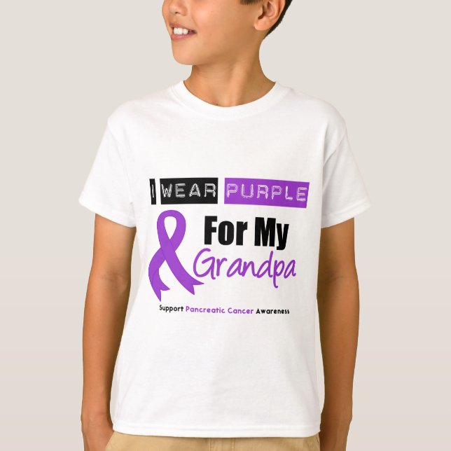 Pancreatic Cancer Purple Ribbon For My Grandpa T-Shirt (Front)