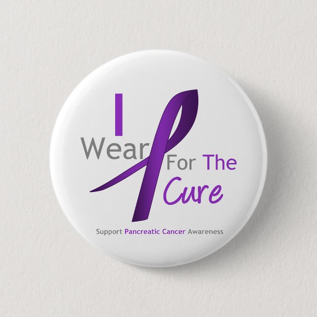 Pancreatic Cancer Purple Ribbon For The Cure Button (Front)