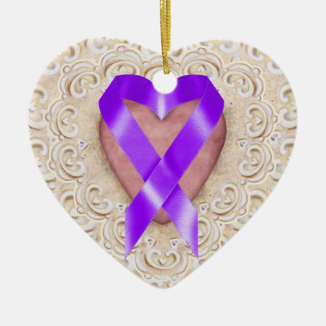 Pancreatic Cancer Ribbon From the Heart - SRF Ceramic Ornament (Front)