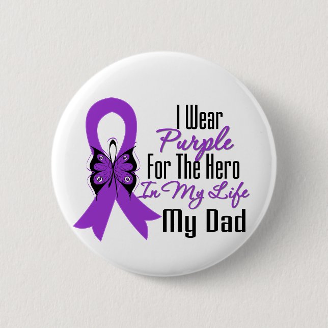 Pancreatic Cancer Ribbon My Hero My Dad Button (Front)
