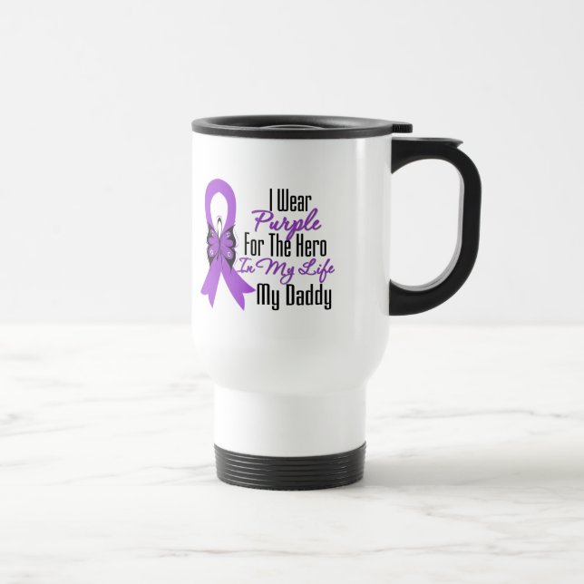 Pancreatic Cancer Ribbon My Hero My Daddy Travel Mug (Right)