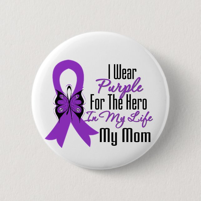 Pancreatic Cancer Ribbon My Hero My Mom Button (Front)