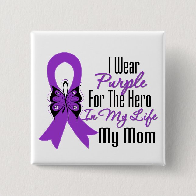 Pancreatic Cancer Ribbon My Hero My Mom Pinback Button (Front)
