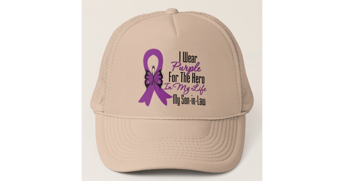 Pancreatic Cancer Ribbon My Hero My Son in Law Trucker Hat | Zazzle