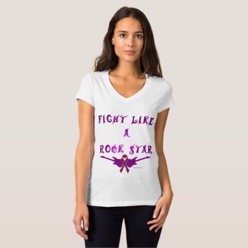 Pancreatic Cancer Rock Star Ladies V_neck Jersey T T_Shirt