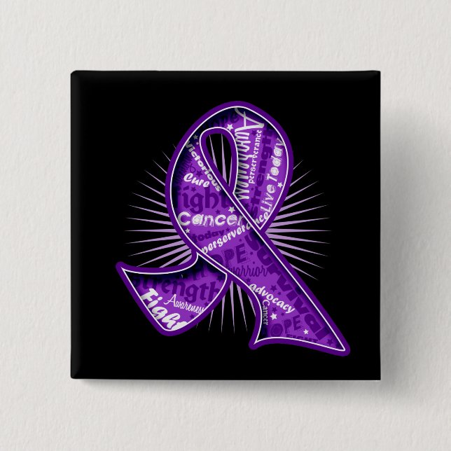 Pancreatic Cancer Slogan Watermark Ribbon Pinback Button (Front)