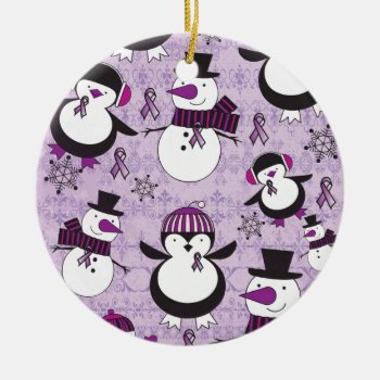 Pancreatic Cancer Snowman Products Ceramic Ornament by KPattersonDesign at Zazzle