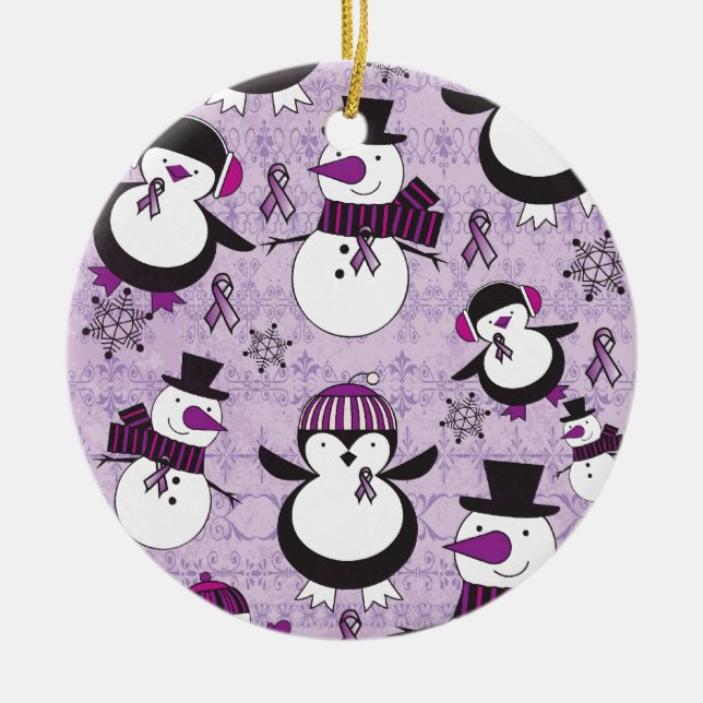Pancreatic Cancer SNOWMAN Products Ceramic Ornament (Front)